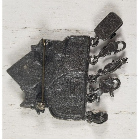 Vintage AJC Pewter Cat Brooch American Gothic Dangle Details Brooch Pin - Picture 8 of 10